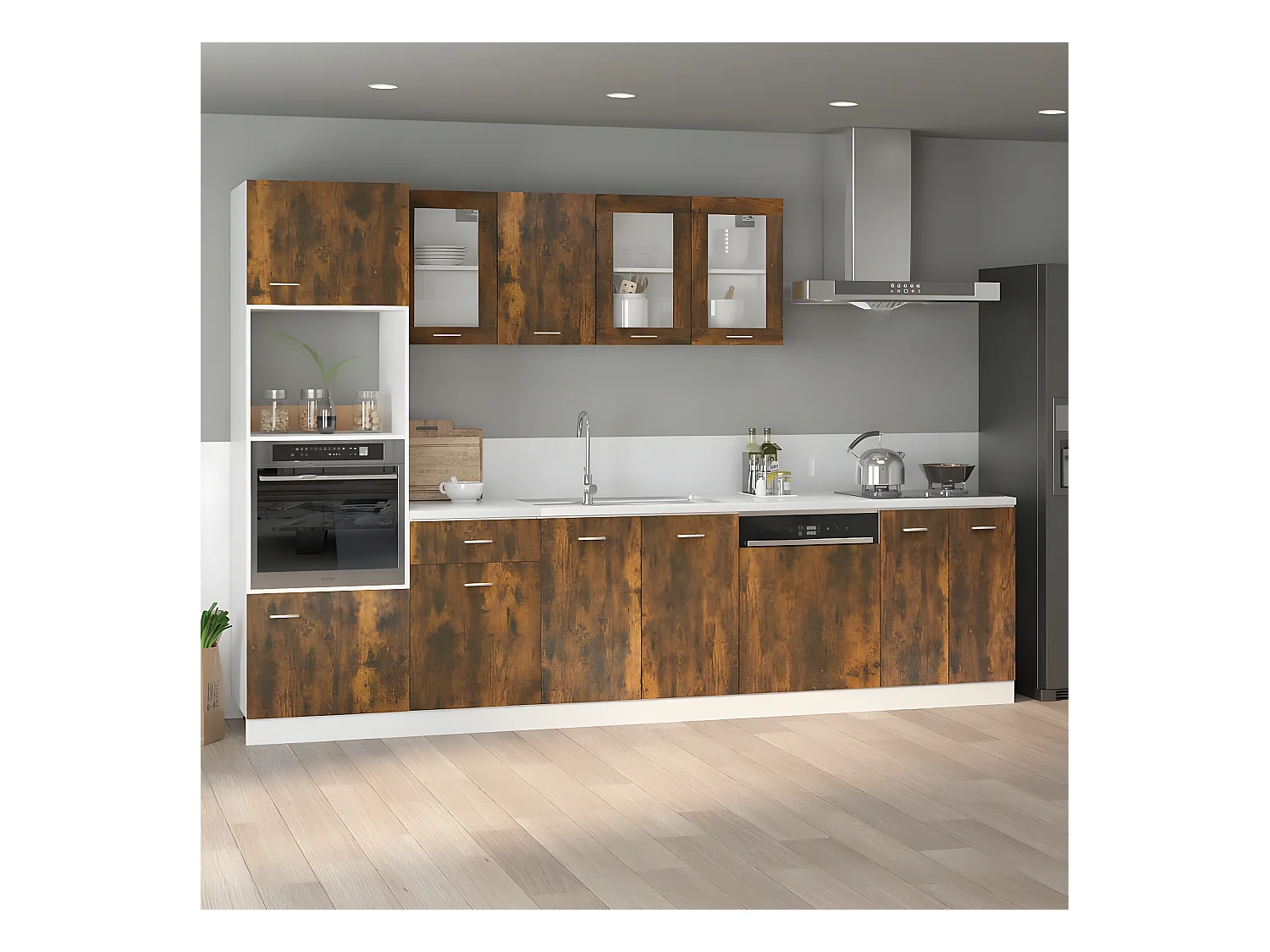 Meuble sous évier Chêne fumé 80x46x81,5 cm FR14302