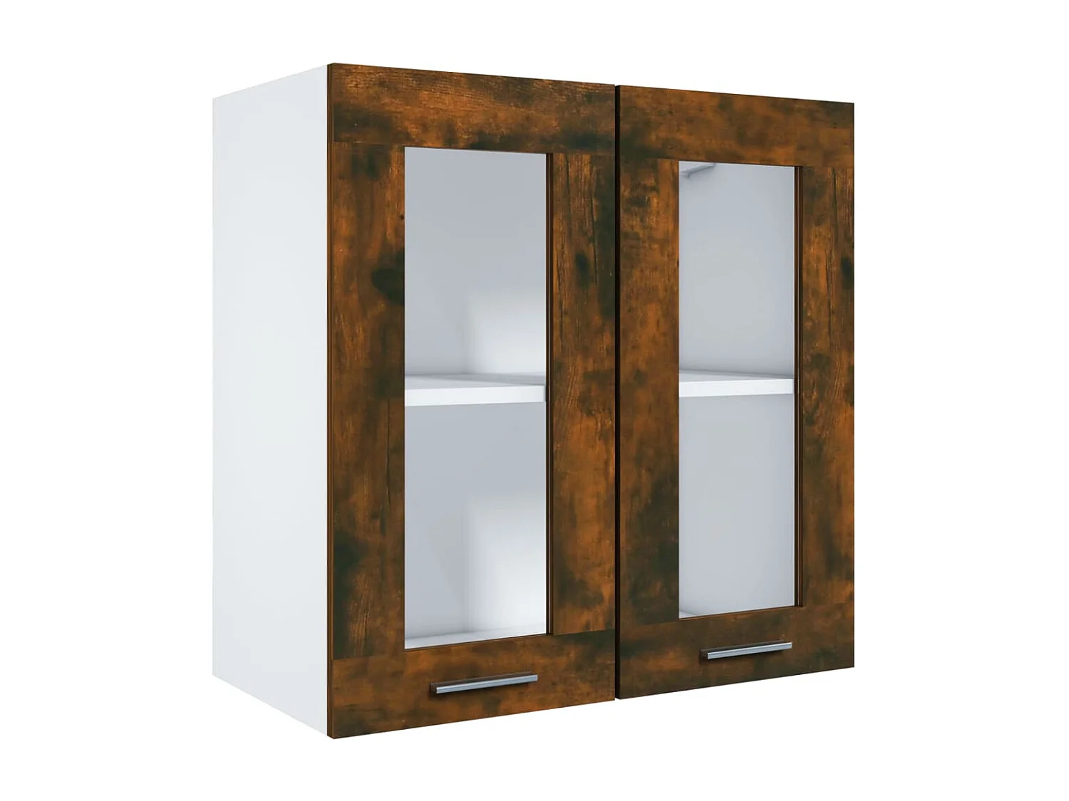 Wandkast hangend 60x31x60 cm glas en bewerkt hout gerookt eiken BE191784