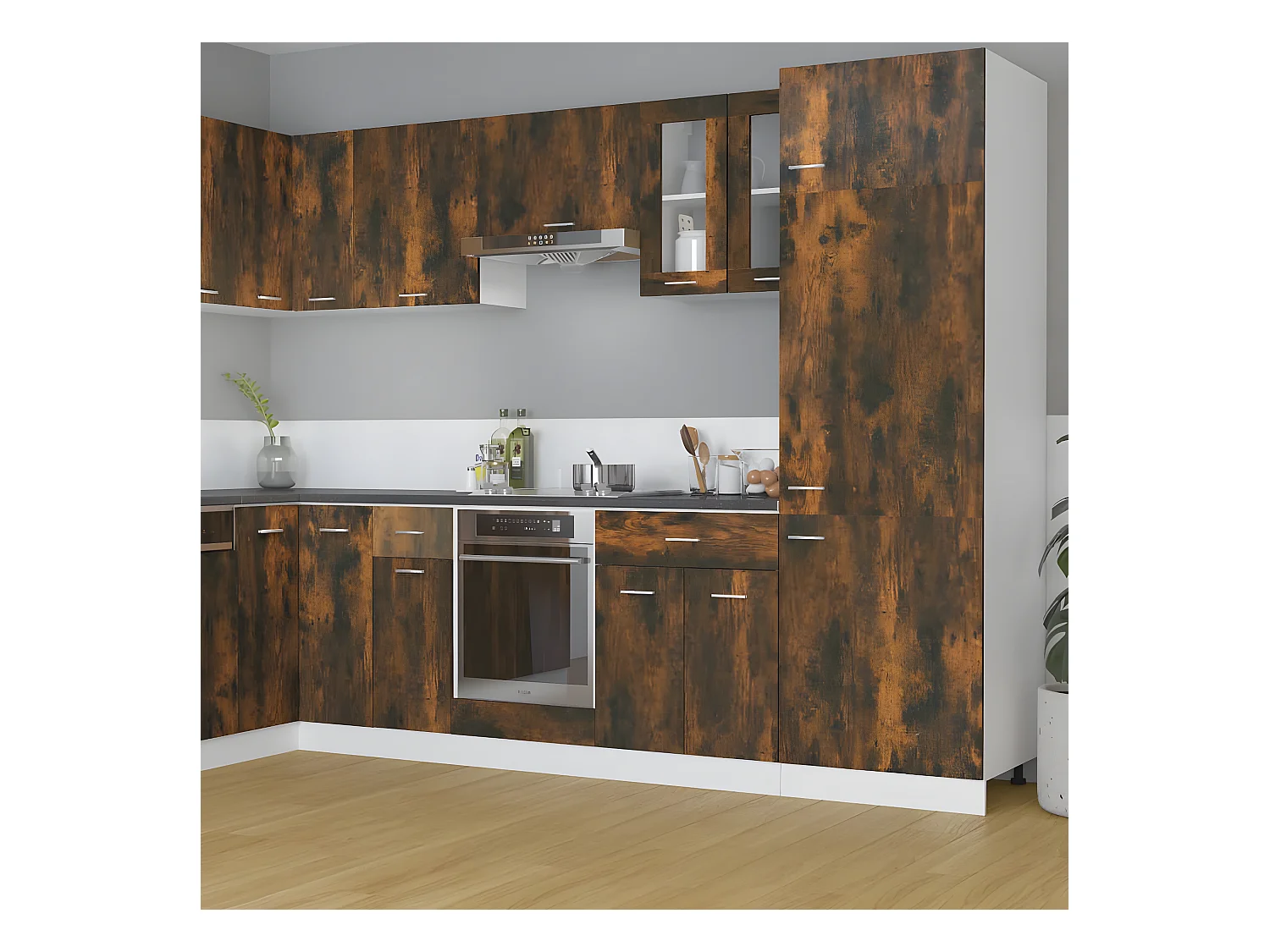 Armoire vitrée suspendue Chêne fumé 60x31x60 cm Bois ingénierie FR81331