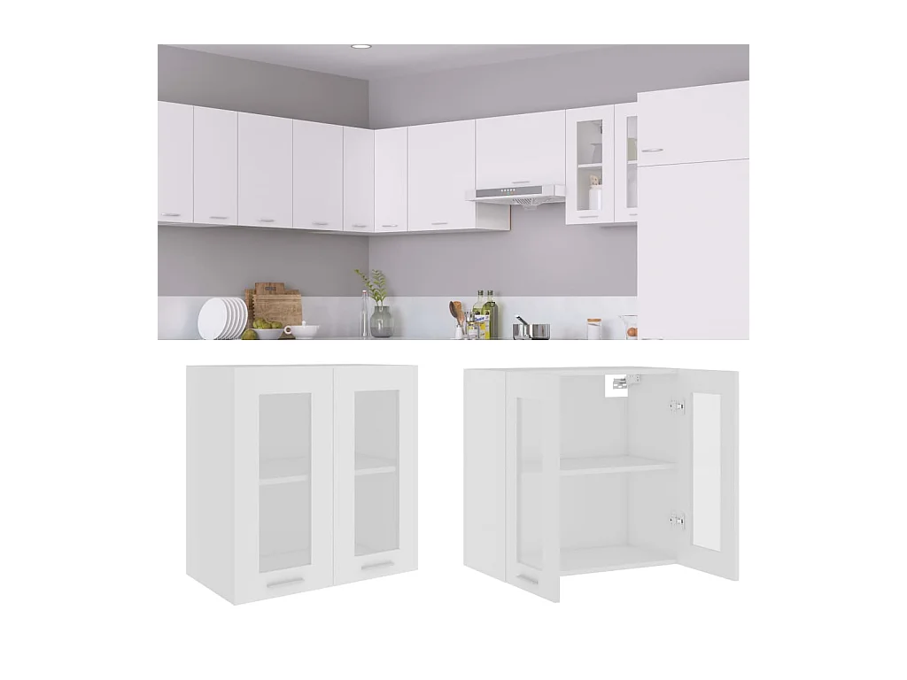 Armoire en verre suspendue Blanc 60x31x60 cm Bois ingénierie FR33780