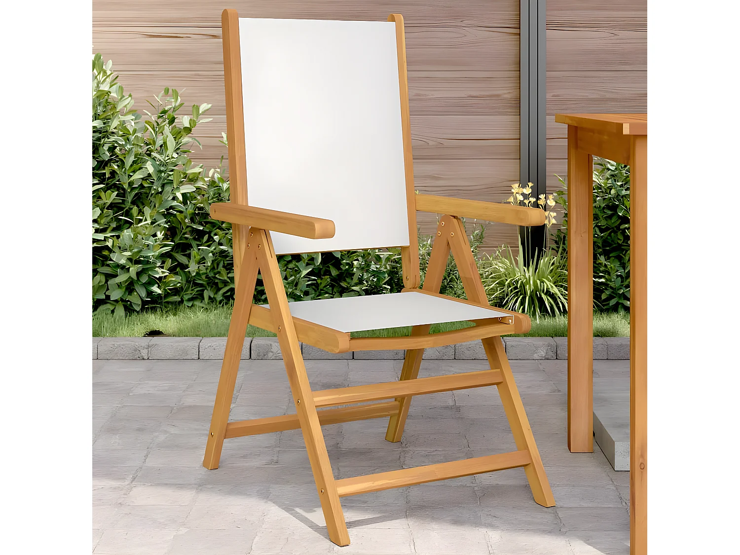 Lot de 2 Chaises de jardin blanc crème bois acacia massif tissu FR27397