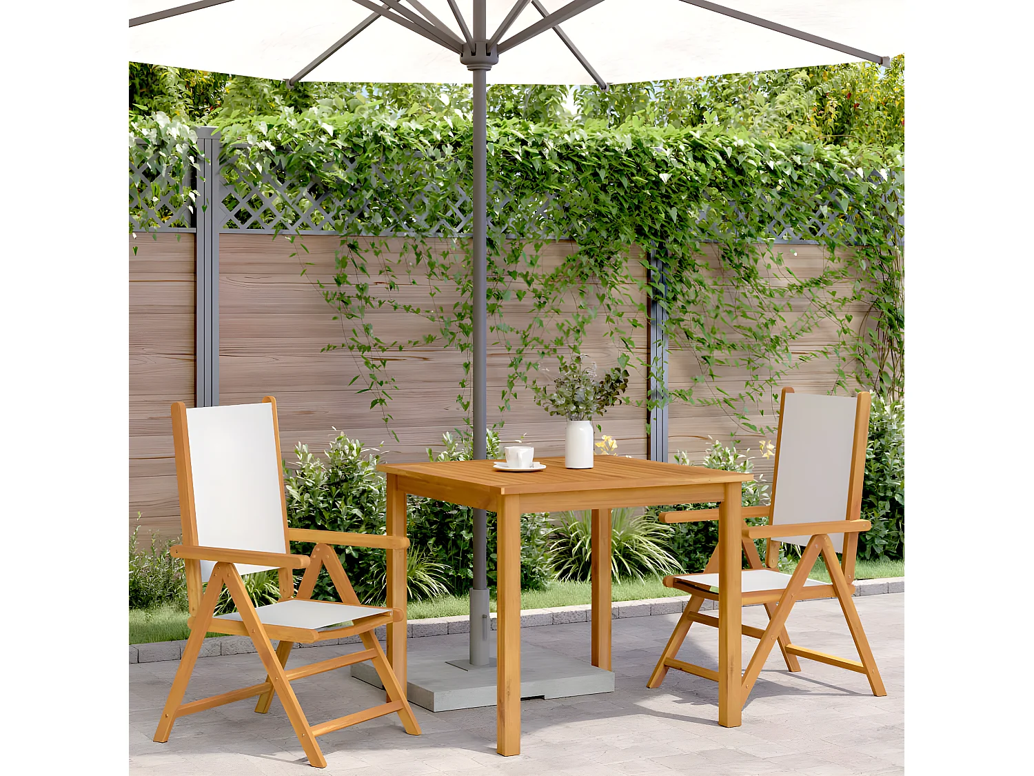 Lot de 2 Chaises de jardin blanc crème bois acacia massif tissu FR27397