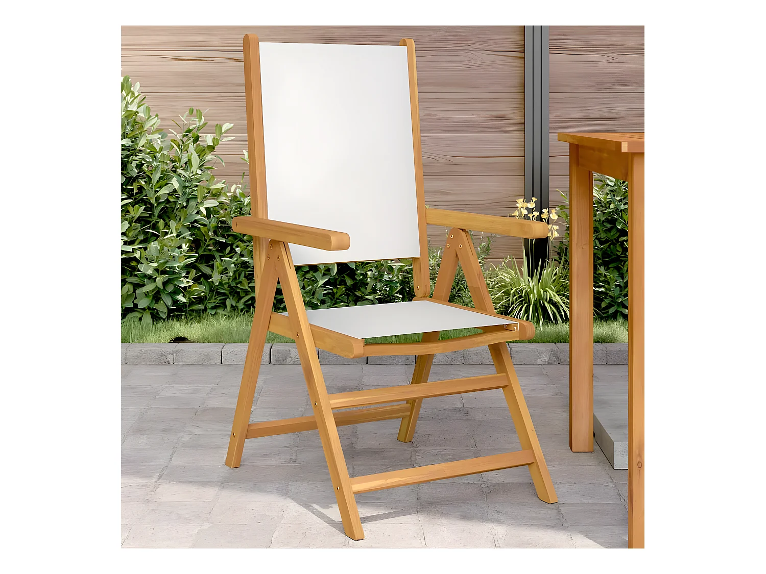 Lot de 2 Chaises de jardin blanc crème bois acacia massif tissu FR27397