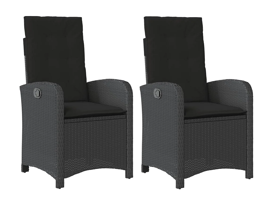 Tuinstoelen 2 st verstelbaar met kussens poly rattan zwart BE895337