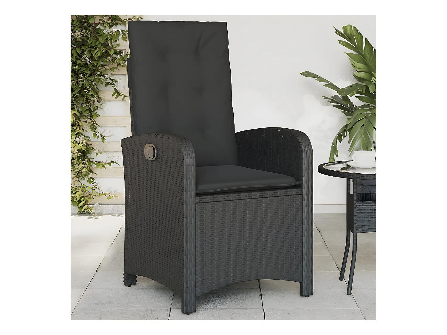 Lot de 2 Chaises inclinables de jardin et coussins noir rotin FR48768
