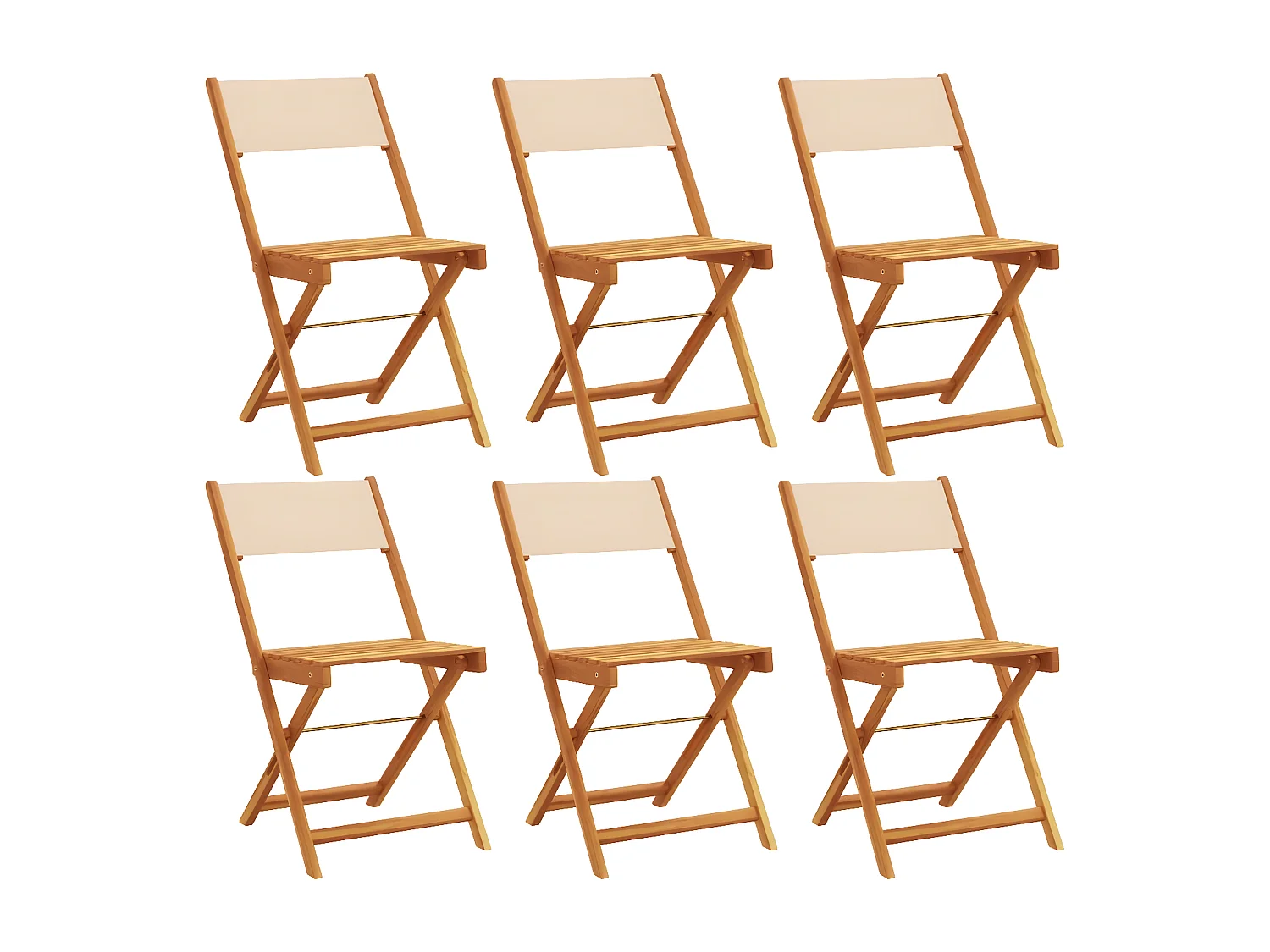 Lot de 6 Chaises de jardin pliantes beige tissu et bois massif FR14994