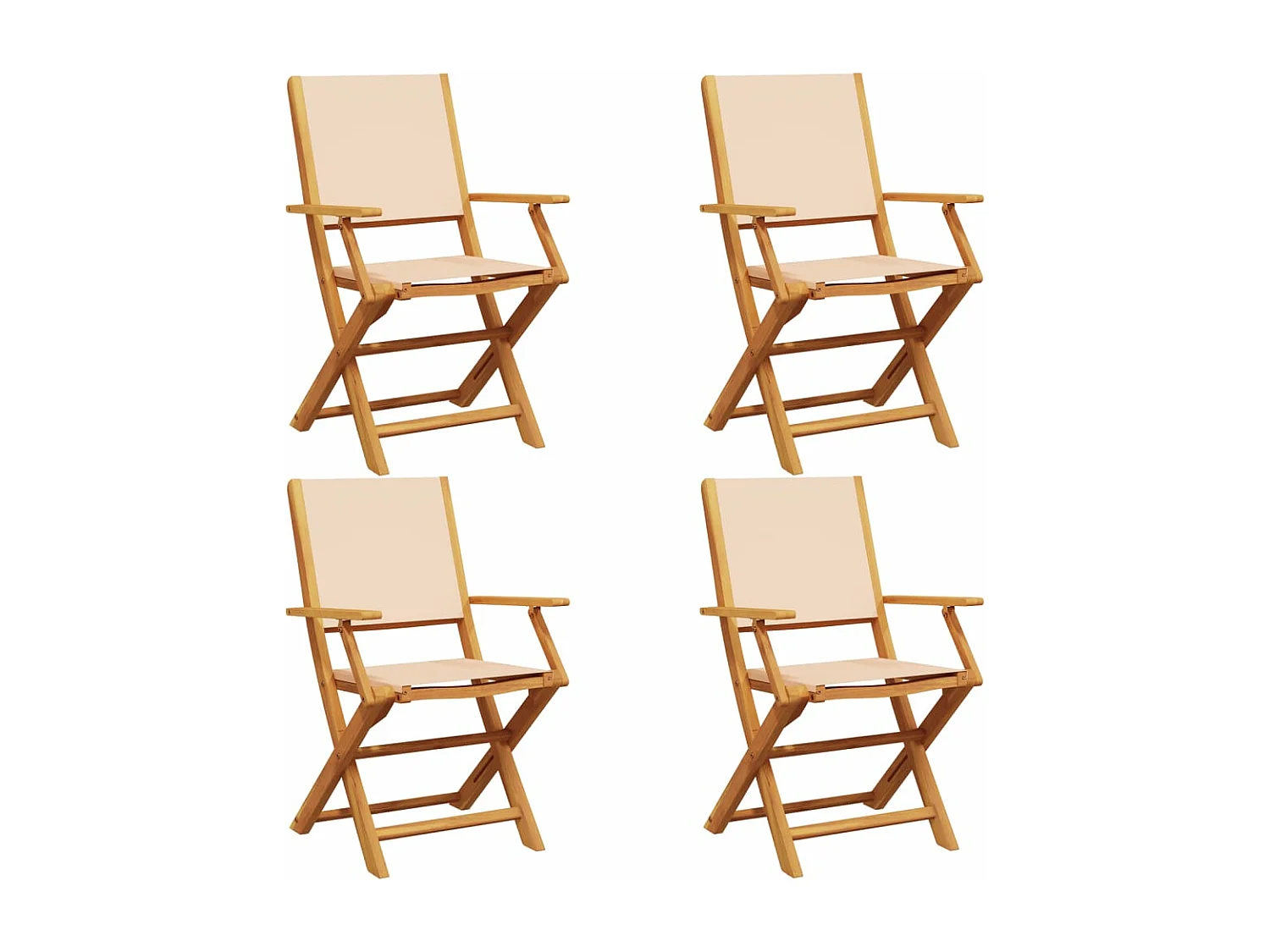 Lot de 4 Chaises de jardin pliantes beige tissu et bois massif FR81325