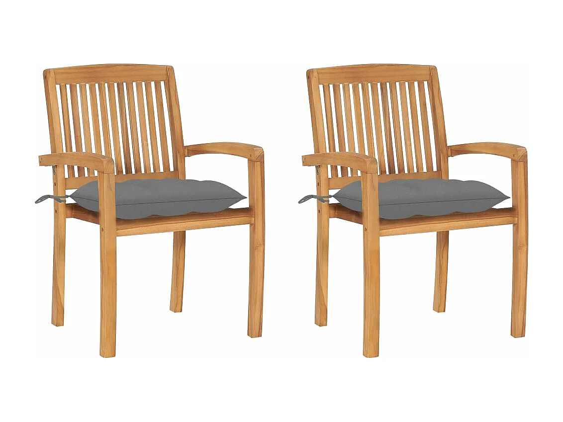 Lot de 2 Chaises de jardin avec coussins gris Bois de teck massif FR11733