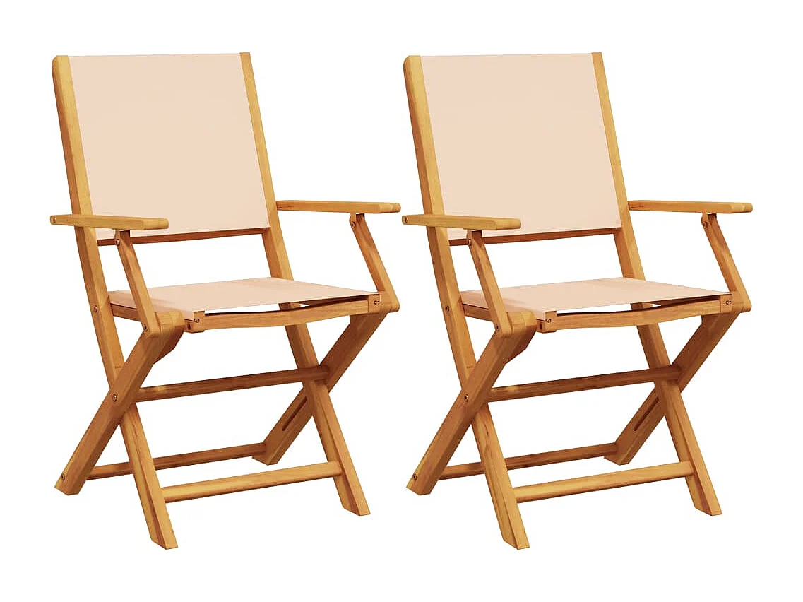 Lot de 2 Chaises de jardin beige bois d'acacia massif et tissu FR68618