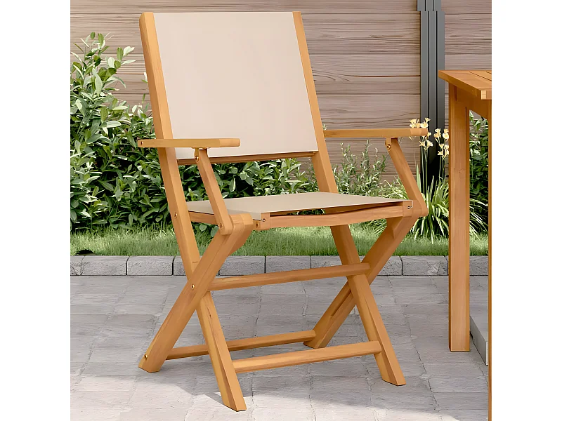 Lot de 2 Chaises de jardin beige bois d'acacia massif et tissu FR68618