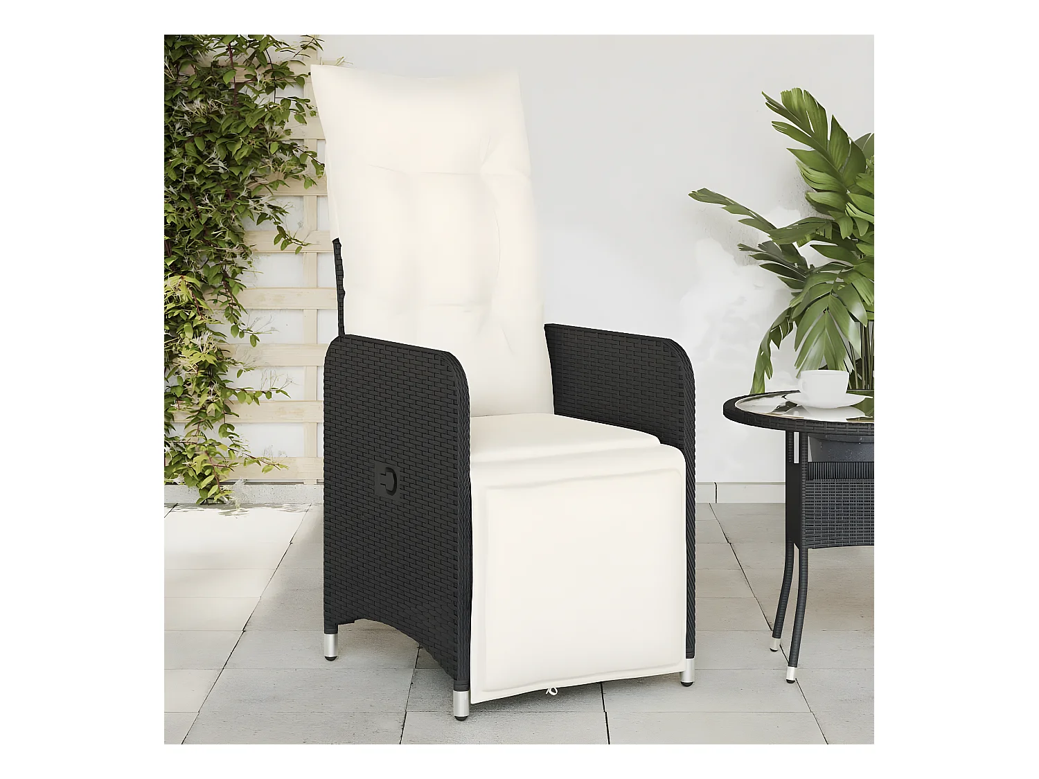 Chaise inclinable de jardin avec coussins noir résine tressée FR53494