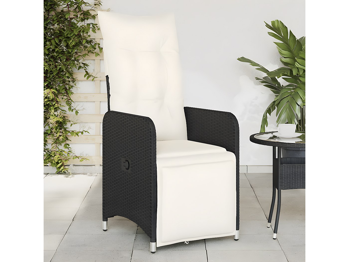 Chaise Inclinable De Jardin VidaXL En Résine Tressée Noire Avec Coussin - Fauteuil Patio Confortable Et Robuste