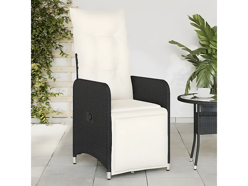 Chaise inclinable de jardin avec coussins noir résine tressée FR53494