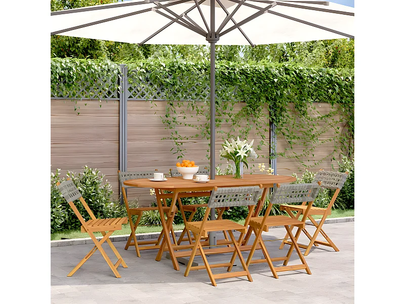 Tuinstoelen 6 st inklapbaar poly rattan en massief hout grijs BE475782