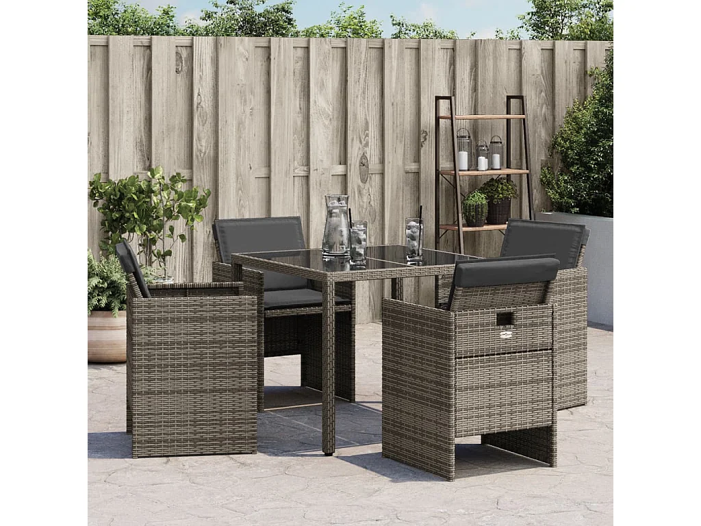 Cadeiras de jardim com almofadões 4 pcs vime PE cinzento PT756295