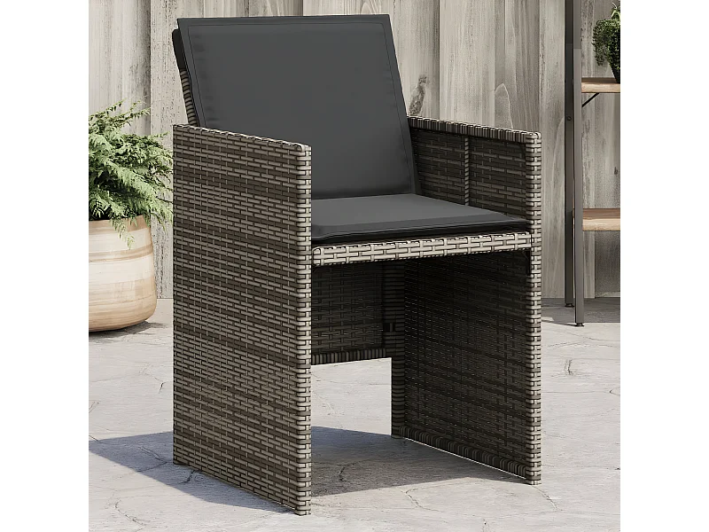 Lot de 4 Chaises de jardin avec coussins gris résine tressée FR47218