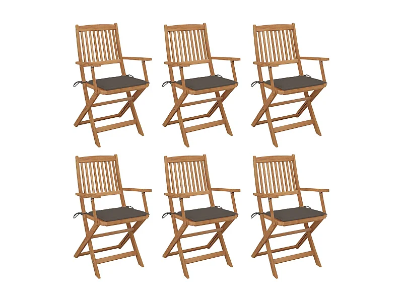 Lot de 6 Chaises pliables de jardin avec coussins Bois d'acacia FR95503