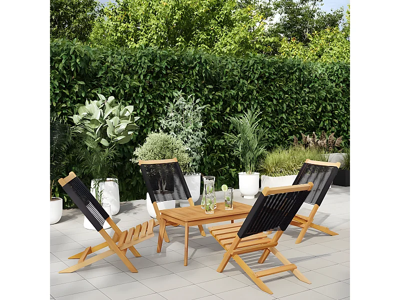 Lot de 4 Chaises de jardin pliantes noir bois d'acacia massif FR58955