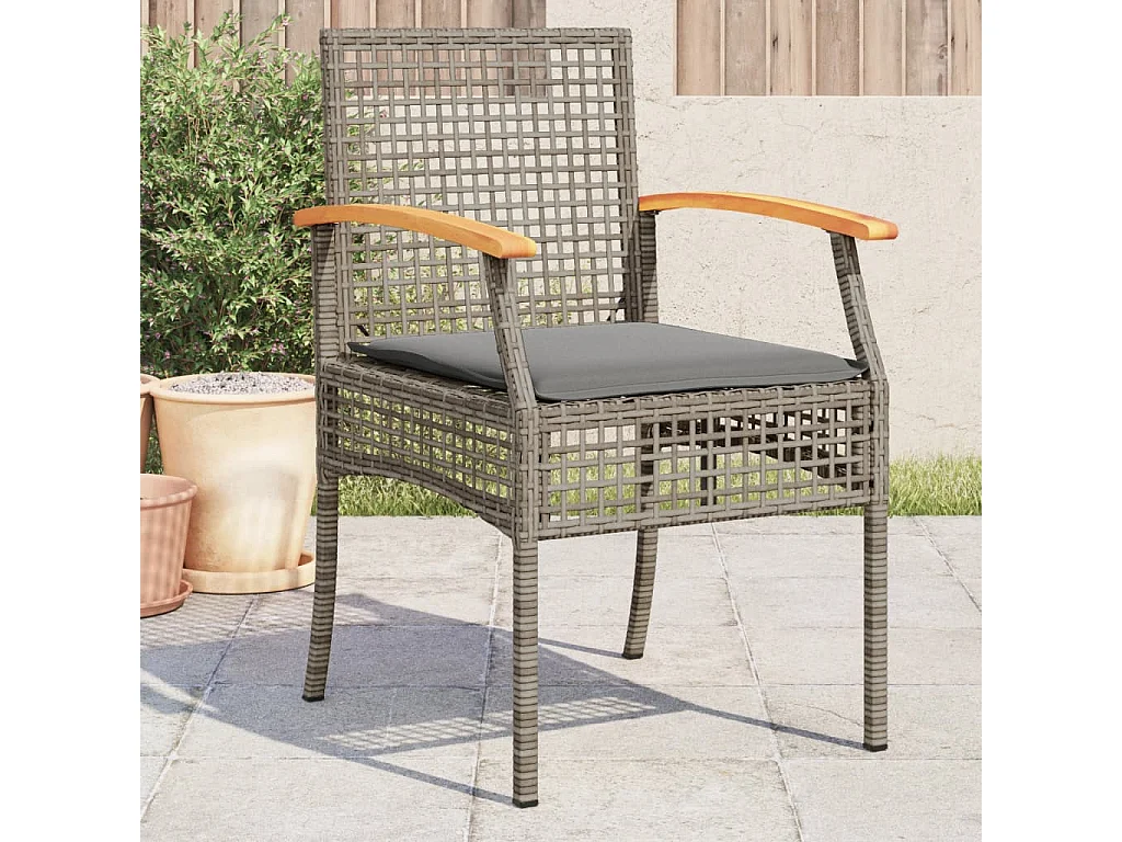 Cadeiras de jardim com almofadões 4 pcs vime PE/acácia cinzento PT191840