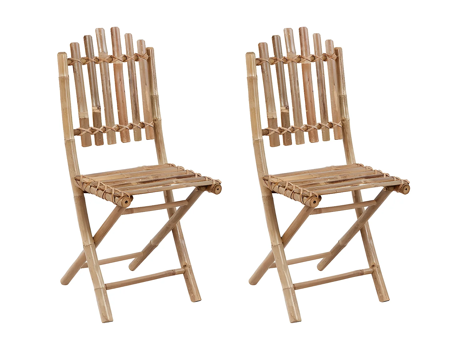 Lot de 2 Chaises pliables de jardin avec coussins Bambou FR82785