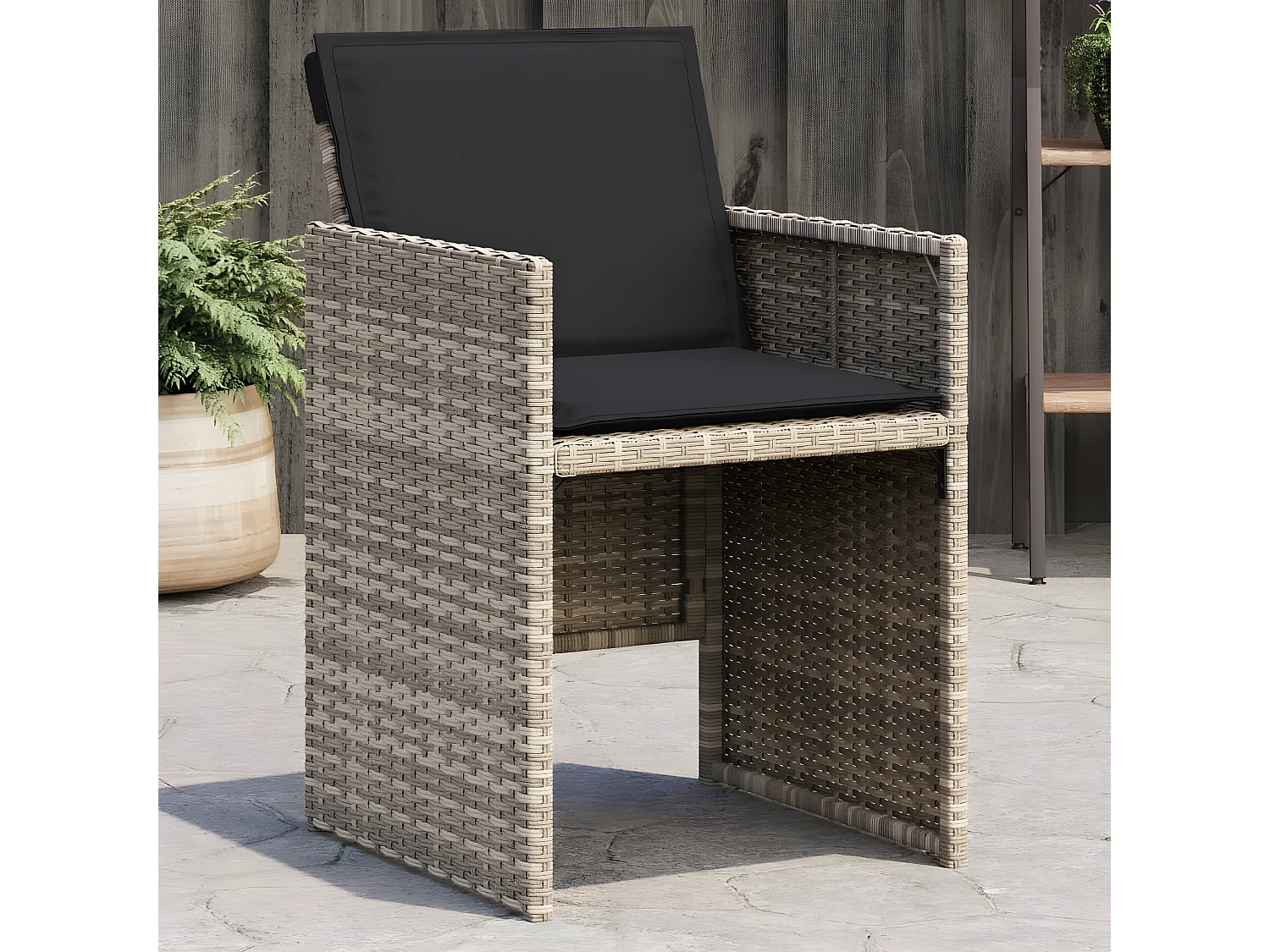 Cadeiras de jardim com almofadões 4 pcs vime PE cinzento-claro PT464540