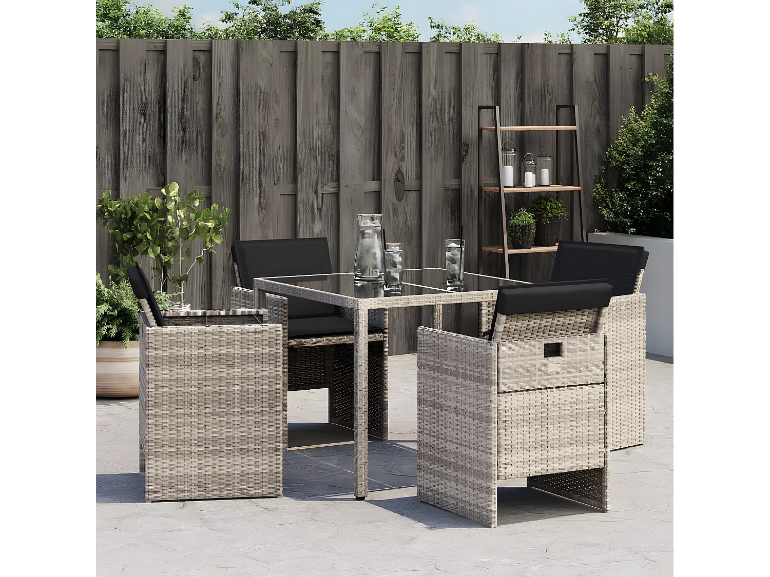 Cadeiras de jardim com almofadões 4 pcs vime PE cinzento-claro PT464540