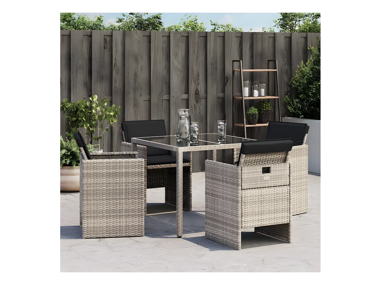 Lot de 4 Chaises de jardin avec coussins gris clair poly rotin FR58723