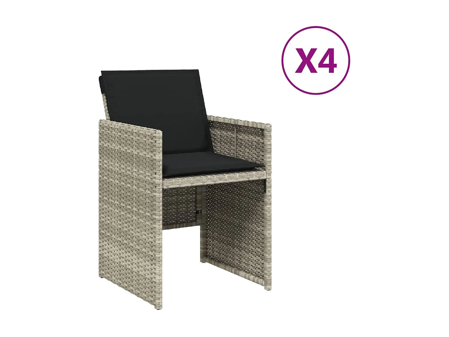 Lot de 4 Chaises de jardin avec coussins gris clair poly rotin FR58723