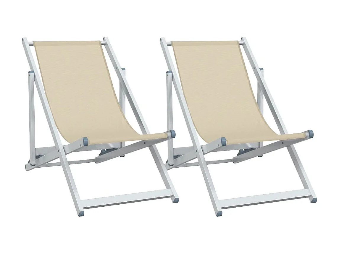 Lot de 2 Chaises de plage pliantes crème aluminium et textilène FR16092