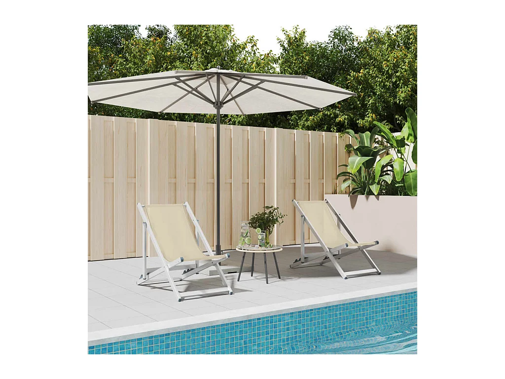 Lot de 2 Chaises de plage pliantes crème aluminium et textilène FR16092