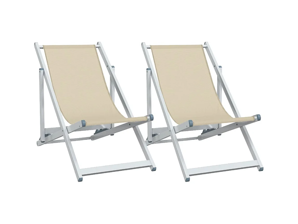 Lot de 2 Chaises de plage pliantes crème aluminium et textilène FR16092
