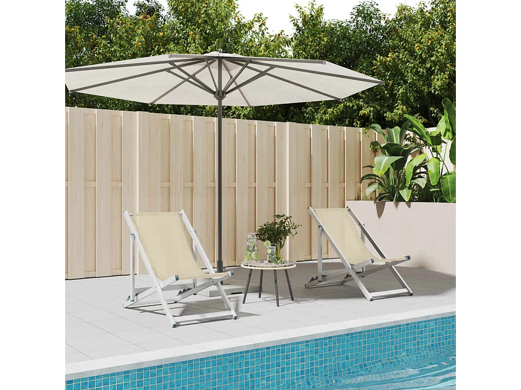 Lot de 2 Chaises de plage pliantes crème aluminium et textilène FR16092