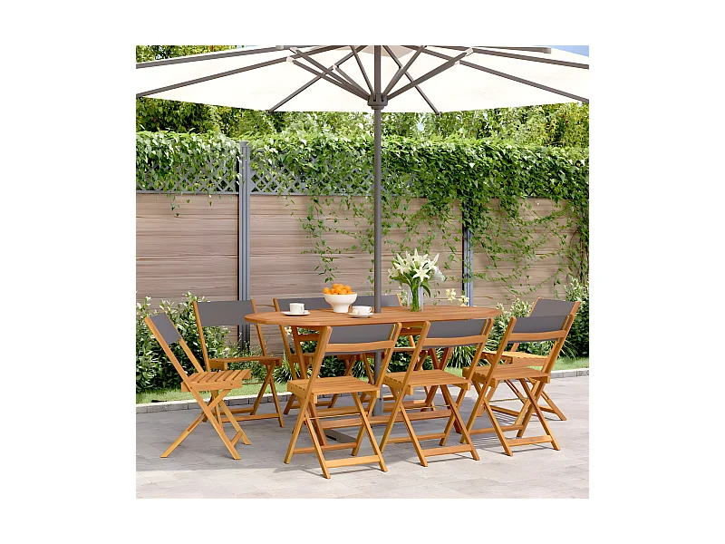 Juego de 8 Sillas de jardín plegables madera maciza y tela antracita ES835023