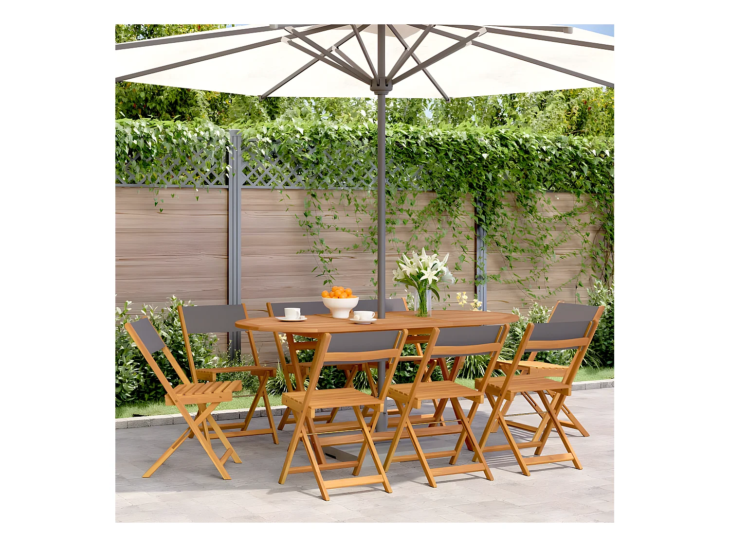 Lot de 8 Chaises de jardin pliantes tissu et bois massif FR59724