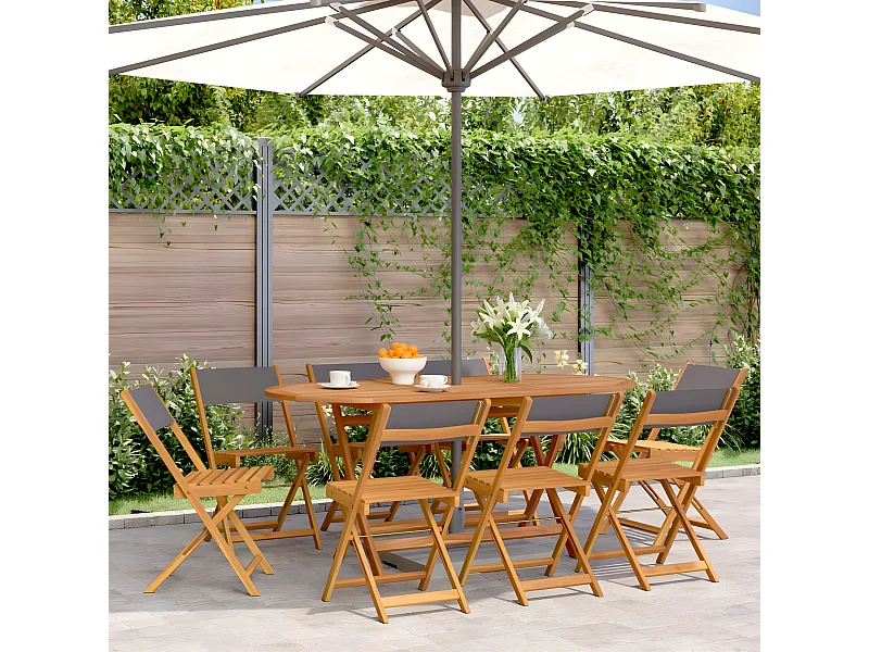 Lot de 8 Chaises de jardin pliantes tissu et bois massif FR59724