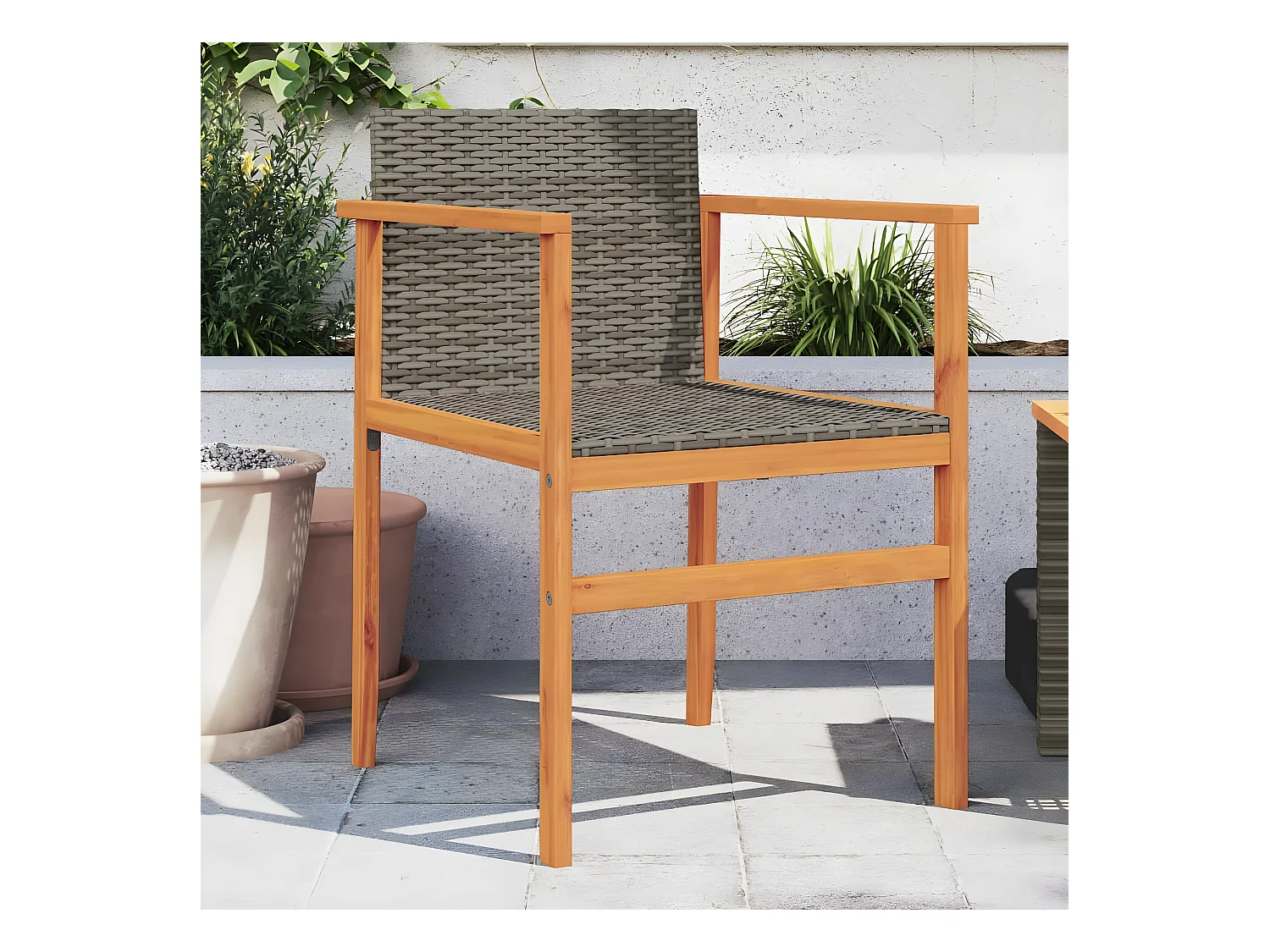 Lot de 2 Chaises de jardin gris résine tressée et bois massif FR82585