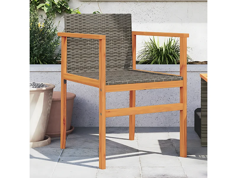 Lot de 2 Chaises de jardin gris résine tressée et bois massif FR82585