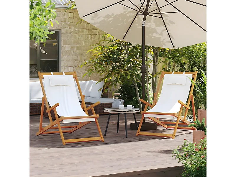 Lot de 2 Chaises de plage pliables crème tissu FR21538