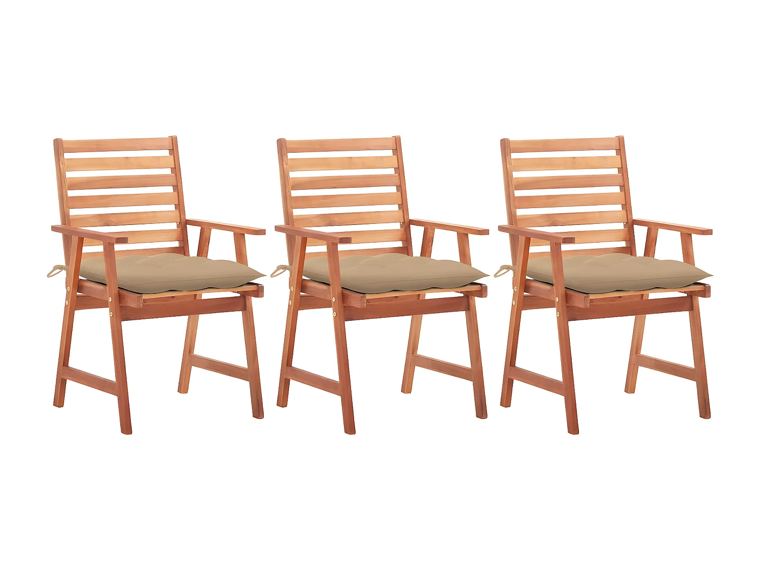 Lot de 3 Chaises à dîner de jardin avec coussins Acacia massif FR91383