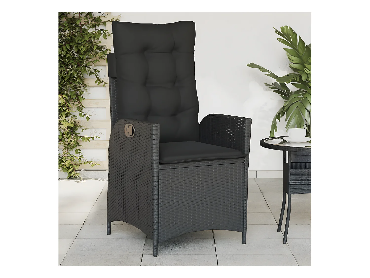 Chaise inclinable de jardin avec coussins noir résine tressée FR33830