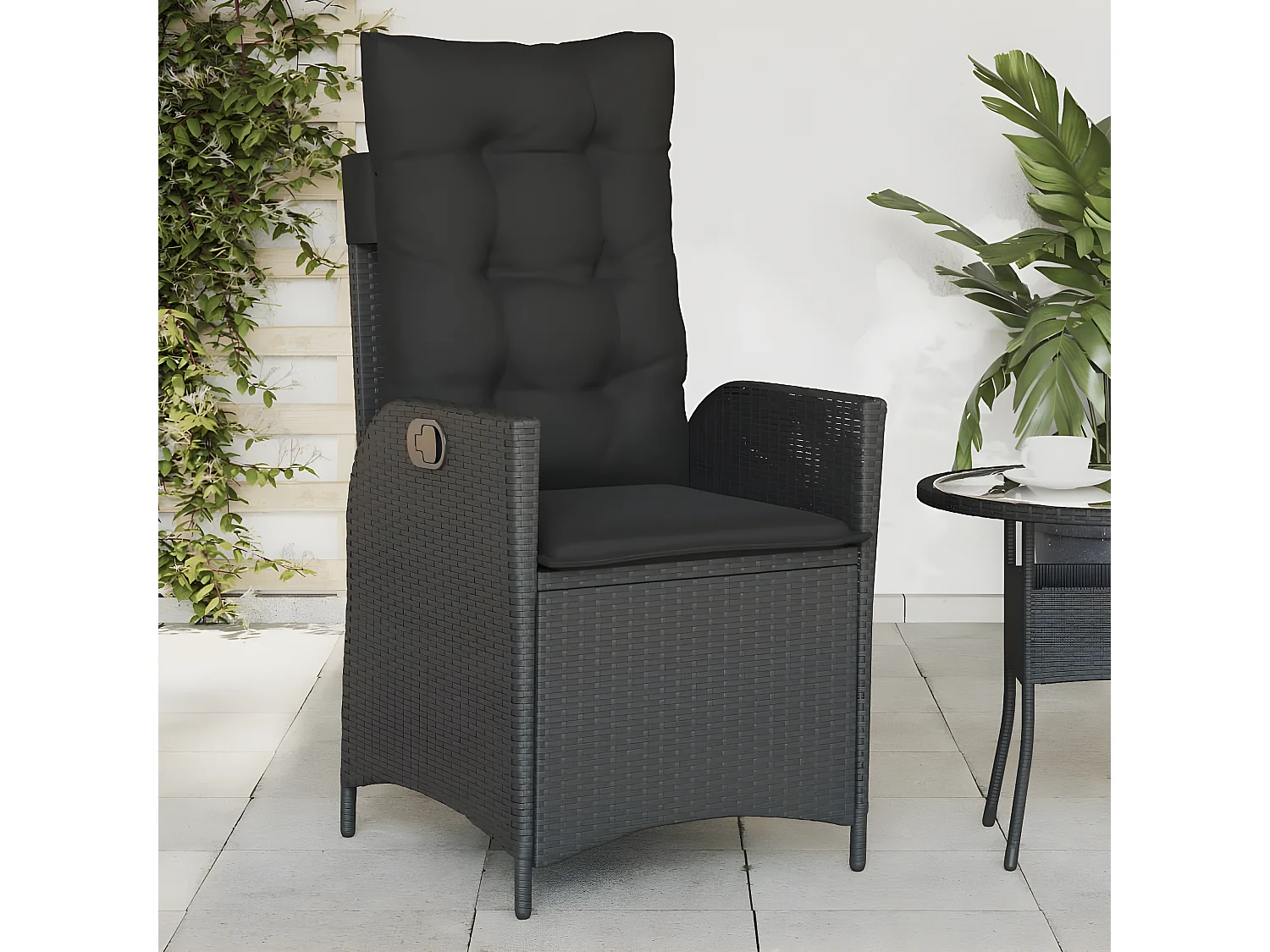 Chaise inclinable de jardin avec coussins noir résine tressée FR33830