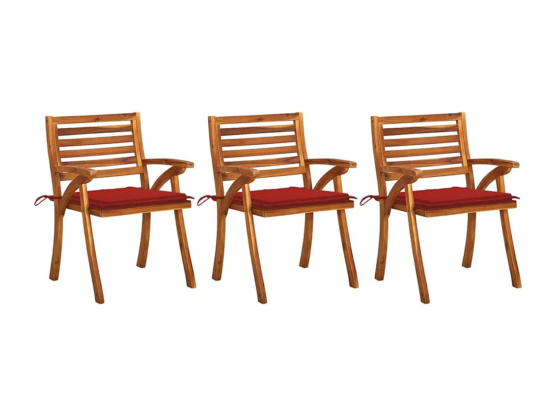 Lot de 3 Chaises à dîner de jardin avec coussins Acacia massif FR32743