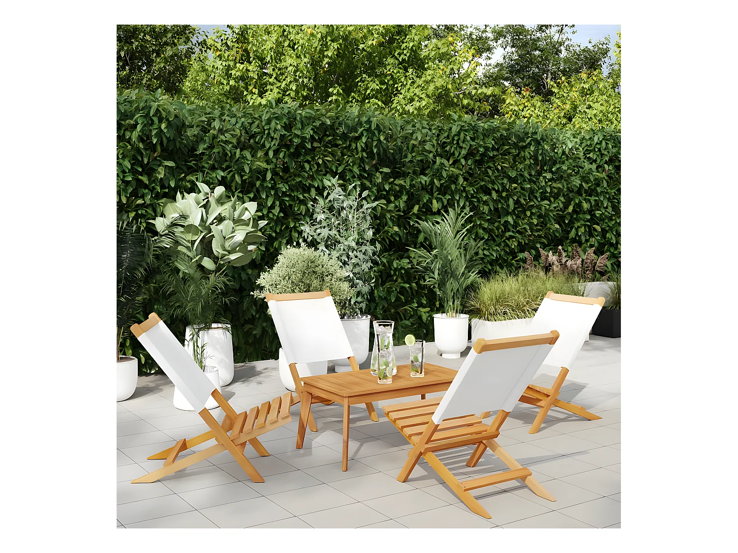 Lot de 4 Chaises de jardin pliantes tissu et bois massif FR19689