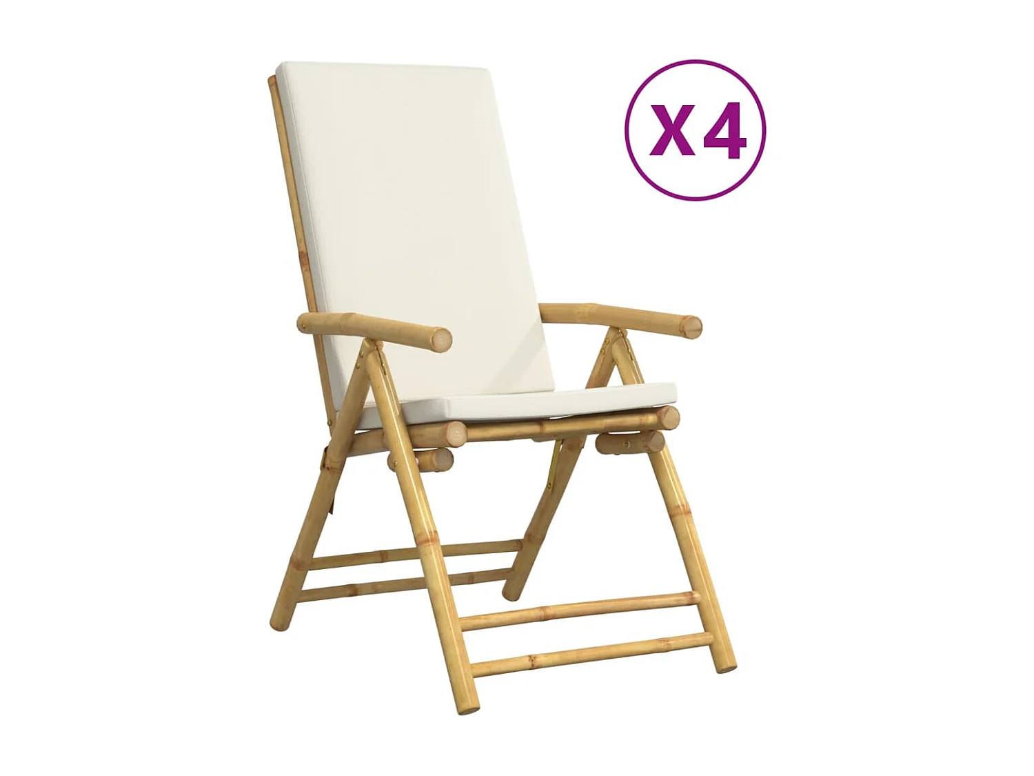 Lot de 4 Chaises de bistro pliantes et coussins blanc crème FR59300