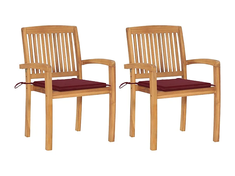 Tuinstoelen 2 st met wijnrode kussens massief teakhout BE368610
