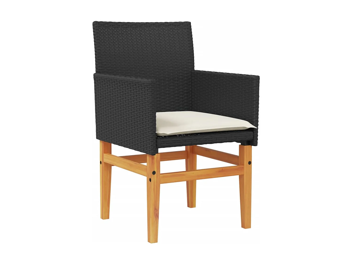 Lot de 2 Chaises de jardin coussins noir résine tressée et bois FR81134