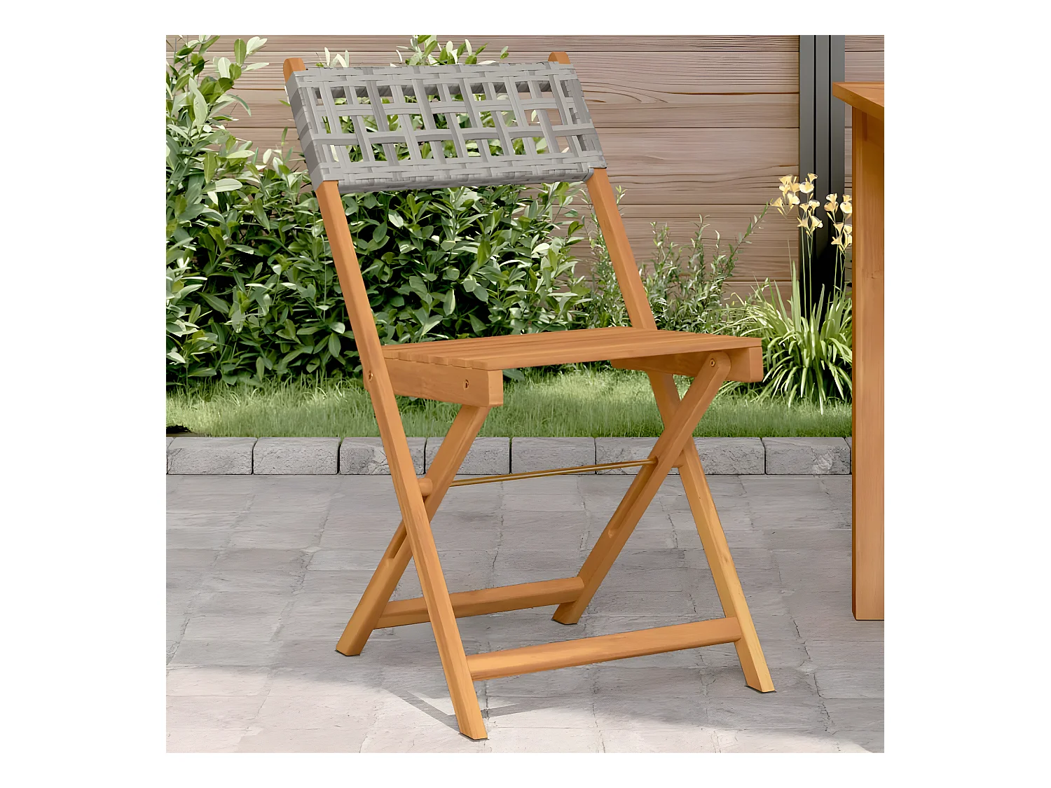 Lot de 2 Chaises de bistrot gris bois massif d'acacia et rotin FR19419