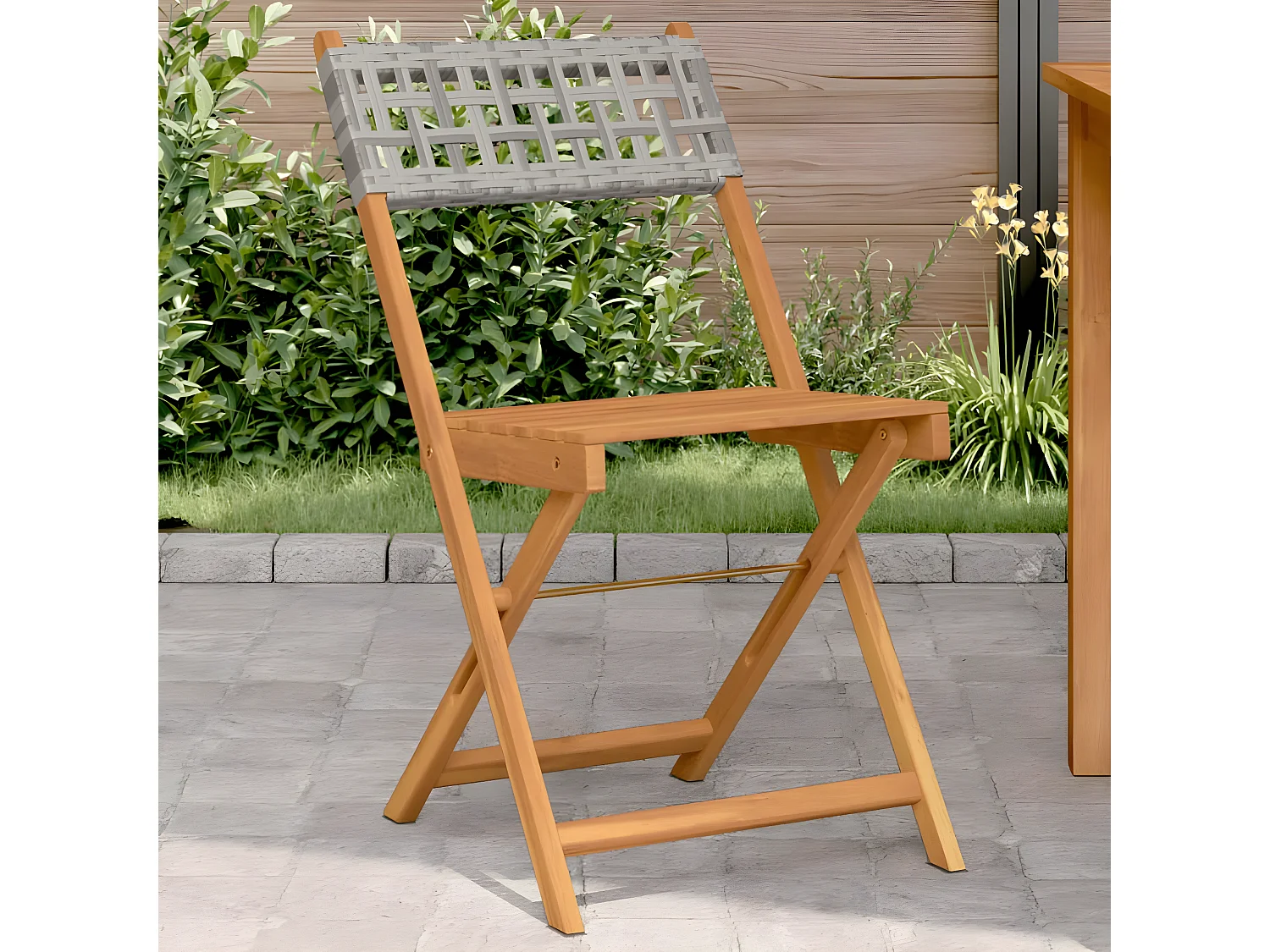 Lot de 2 Chaises de bistrot gris bois massif d'acacia et rotin FR19419