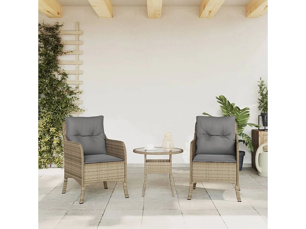 Lot de 2 Chaises de jardin avec coussins mélange beige rotin FR59782