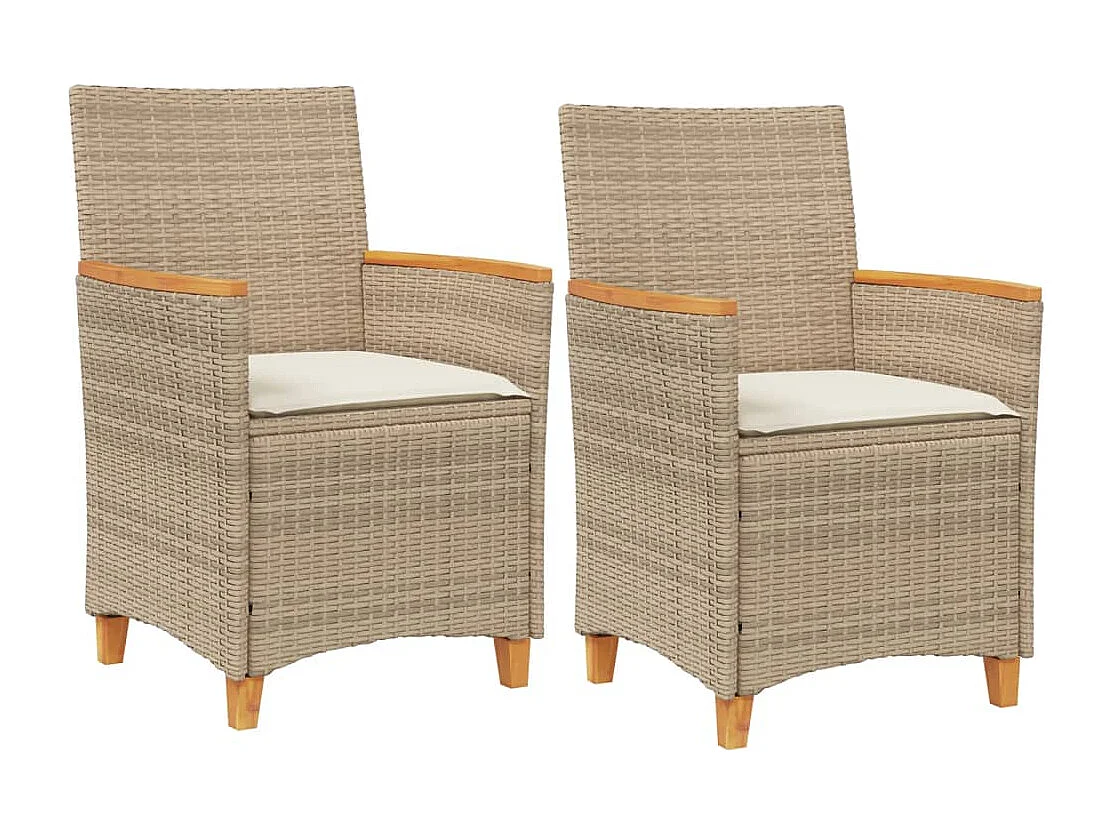 Tuinstoelen 2 st met kussens poly rattan en massief hout beige BE860443
